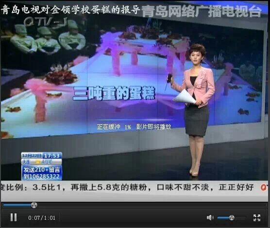 青岛卫视报道金领学员制作的大型蛋糕